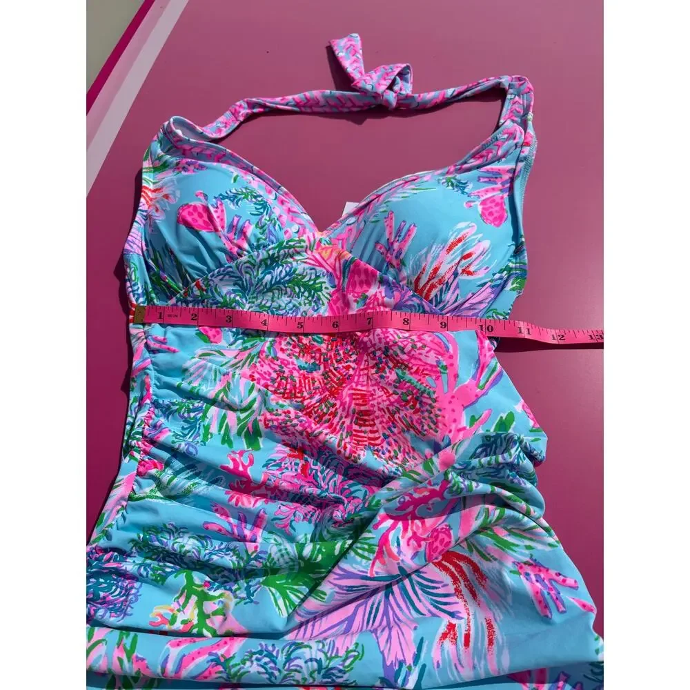 NEW Lilly Pulitzer Bliss Halter Tankini Top Celestial Blue Cay to Heart Sz 0 NWT